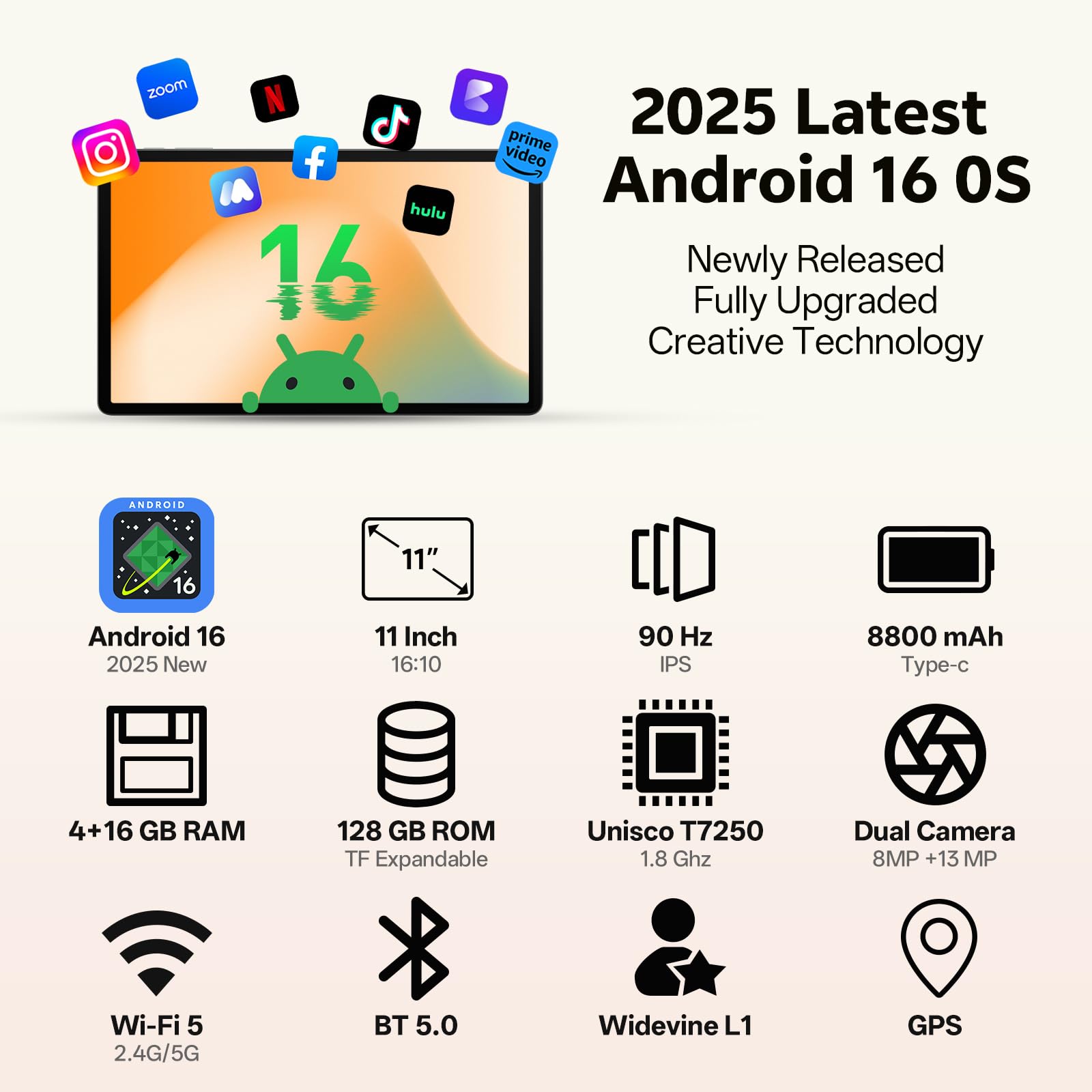 Amazon.com : Android 16 Tablet, 2025 Upgraded 11 inch Android